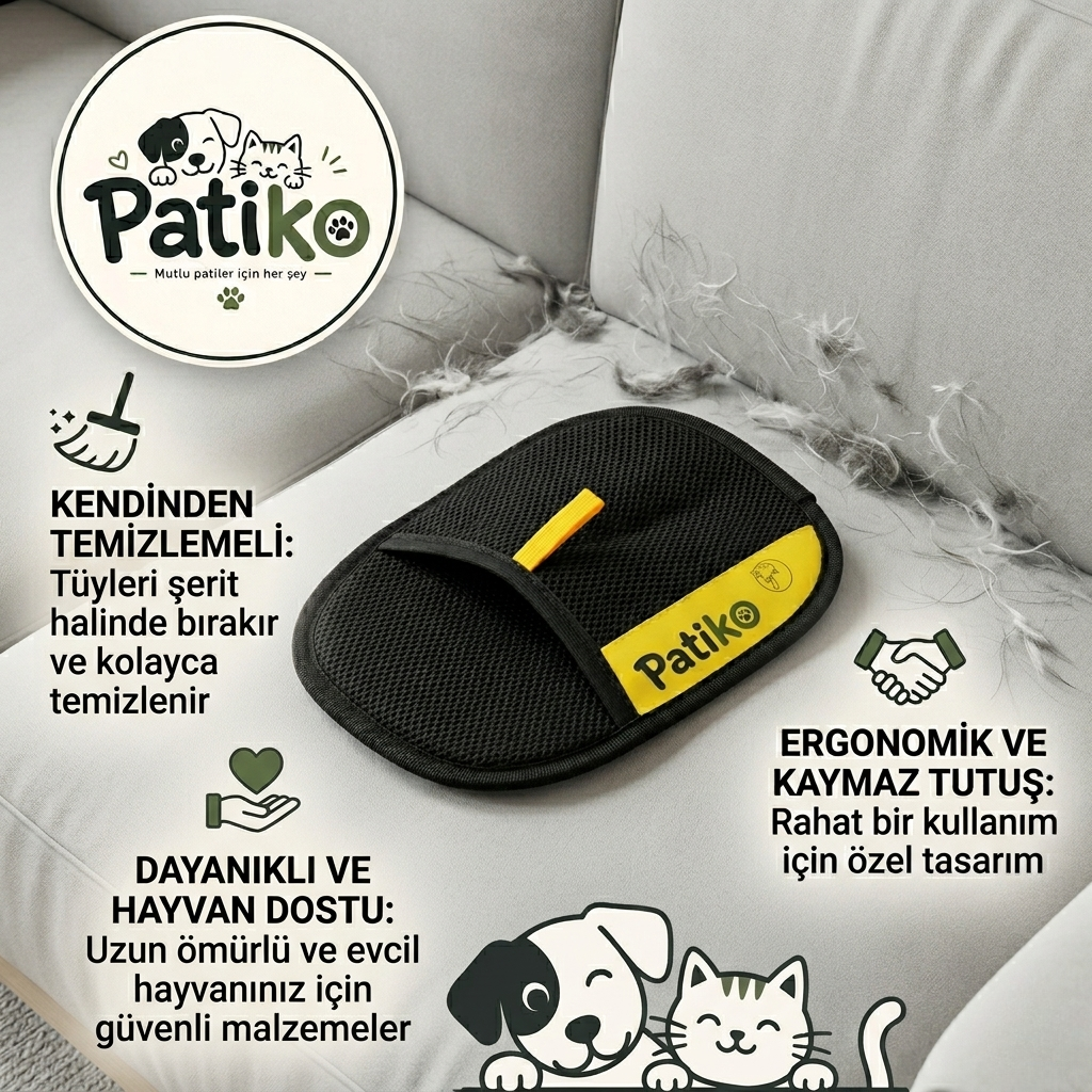 Patiko Tüy Toplayıcı Eldiven- Kedi & Köpek Tüyü Temizleyici
