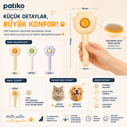 Pati Tasarımlı Otomatik Temizlenen Evcil Hayvan Tarağı