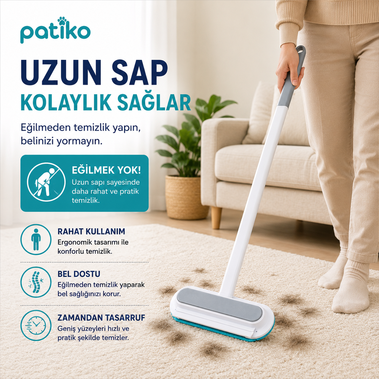 Patiko Uzun Saplı Evcil Hayvan Tüy Temizleme Fırçası