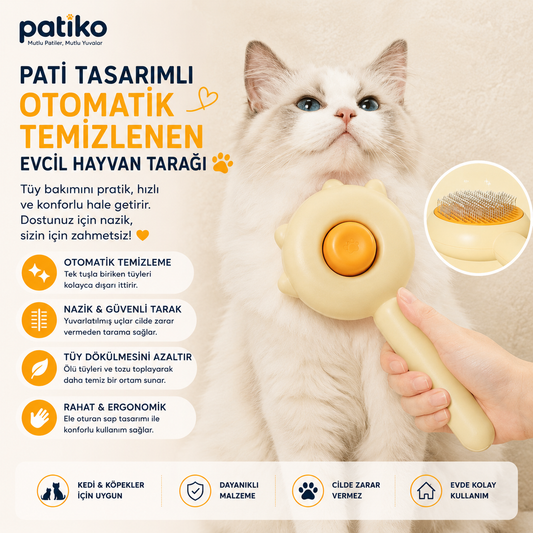 Pati Tasarımlı Otomatik Temizlenen Evcil Hayvan Tarağı